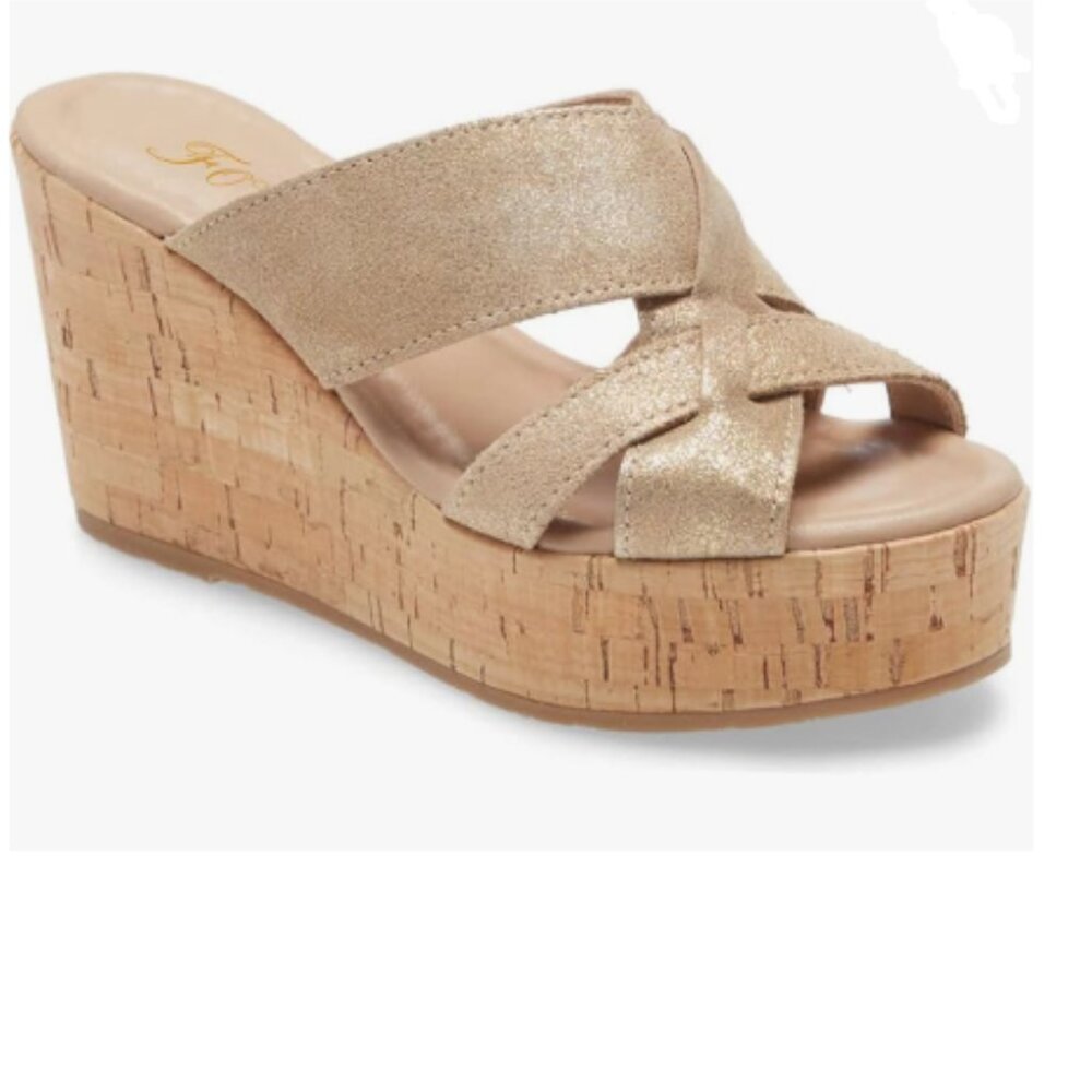 FOWT Gold Cork Wedge Sandals Cross Strappy High Platform Open Toe Slippers